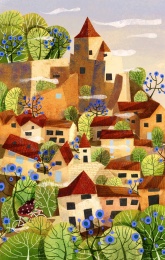 绘本肌理风童话小镇插画