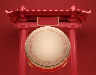 春节演出表演立起来的红皮过年大鼓