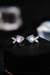 放在黑色纸上的双鱼五彩耳钉