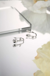 放在镜子上面的花和耳环