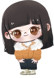 软萌齐刘海女孩穿着橘色棉服