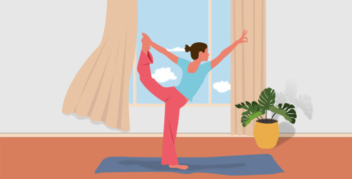 在房间窗子边运动的女孩