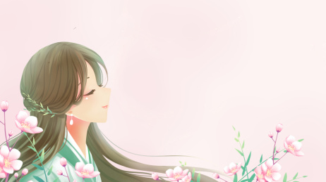 女子闭眼嗅花香粉色唯美春季女性节日插画