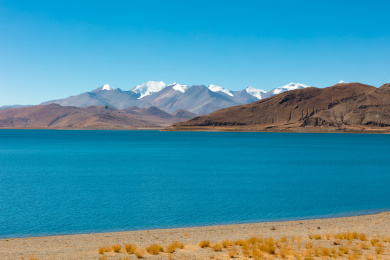 中国西藏羊卓雍措湖卫星湖珍错的的风景