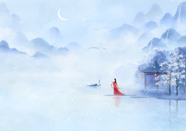 国风山水意境插画寒江丽影