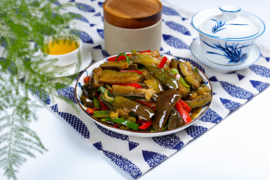 快餐外卖菜肴小吃炒茄子条