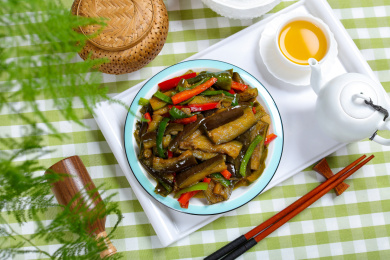 快餐外卖菜肴小吃炒茄子条