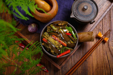 快餐外卖菜肴小吃炒茄子条