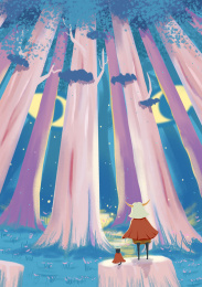 绘本CD封面背景素材森林精灵治愈系插图