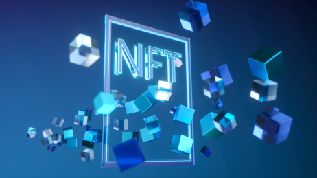 蓝色科技感立方体NFT区块链概念海报