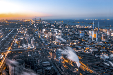 航拍钢铁厂夜景