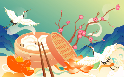 冬至吃饺子国潮插画春节美食餐饮活动海报