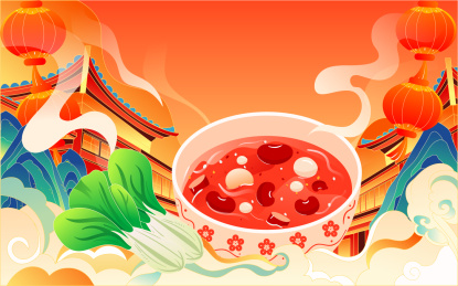 腊八节腊八粥国潮食物插画春节美食活动海报