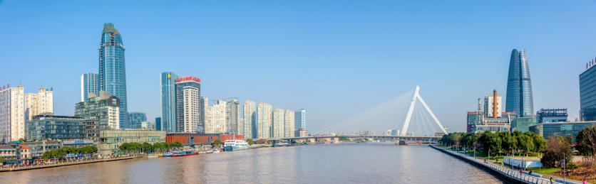 中国浙江宁波老外滩三江口全景风光