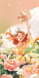 三八妇女节女神节花海少女鲜花浪漫唯美小清