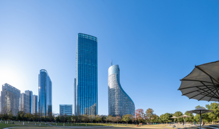 安徽合肥政务区CBD天鹅湖环湖景观风光