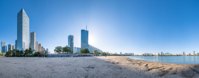 安徽合肥政务区CBD天鹅湖环湖景观风光
