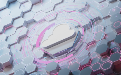 云计算概念与六边形背景3D渲染