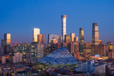 中国北京国贸CBD夜景建筑群