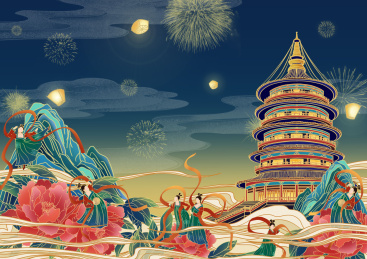 古建筑国潮插画洛阳明堂天堂