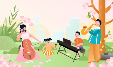 全家人在户外举办家庭音乐会