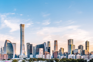 中国北京国贸CBD建筑群高视角风光