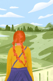 红头发的女孩子在看风景