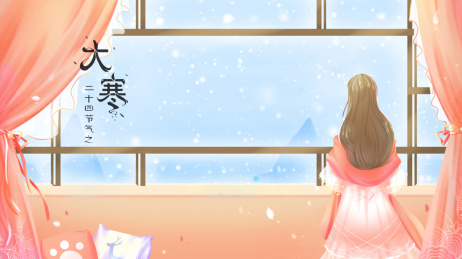 少女站在窗边静静的欣赏窗外的落雪