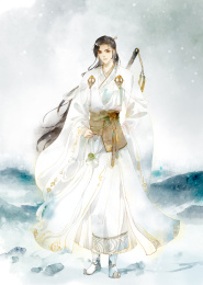 古风水彩白衣美男