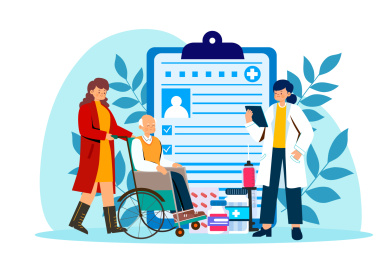 子女带老人看病矢量插画