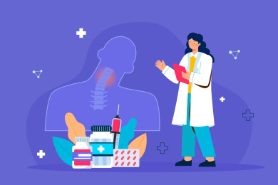 医生治疗颈椎病矢量插画