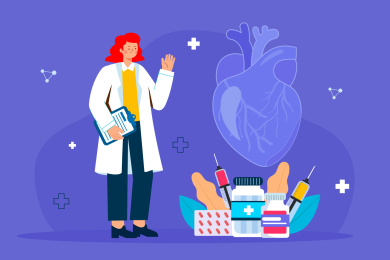 医生治疗心脏相关疾病矢量插画