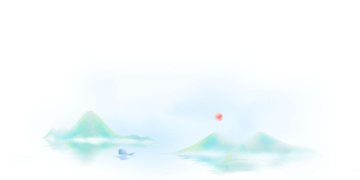 山水中的一叶扁舟 清新水墨风朦胧江边清晨