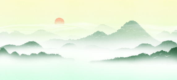 新中式山水风景插画