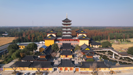航拍中国上海天光禅寺