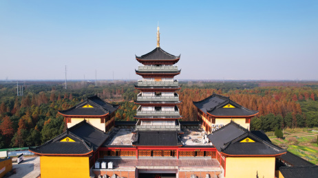 航拍中国上海天光禅寺