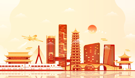 新年福建福州地标建筑矢量插画