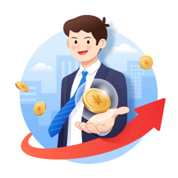 一个商务男士伸手托着金币