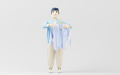 展示手中衣服的卡通男性3D渲染