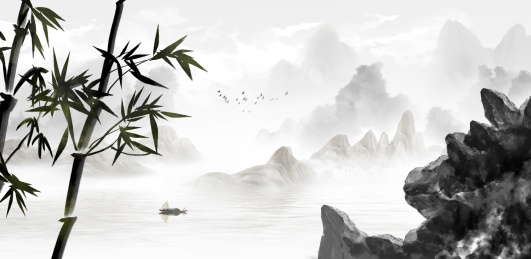 新中式意境水墨竹山水画背景插画