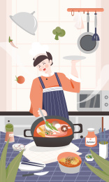 妈妈在厨房进行食物烹饪