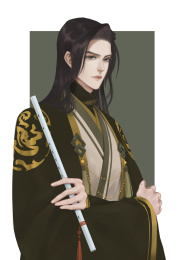 手拿玉笛的散发古装青年