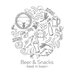 生啤酒海鲜烧烤手绘插图