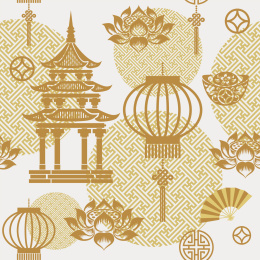 金色楼宇灯笼背景