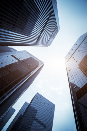 城市金融区摩天大楼外立面和建筑局部景观