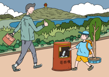 插画之垃圾入桶讲究卫生