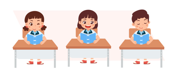 课桌后上课的学生