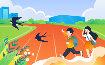 开学季人物上学插画校园操场学生开学海报