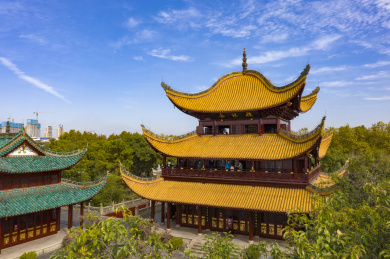 航拍中国湖南岳阳岳阳楼景区