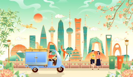 中国一线城市的快递车
